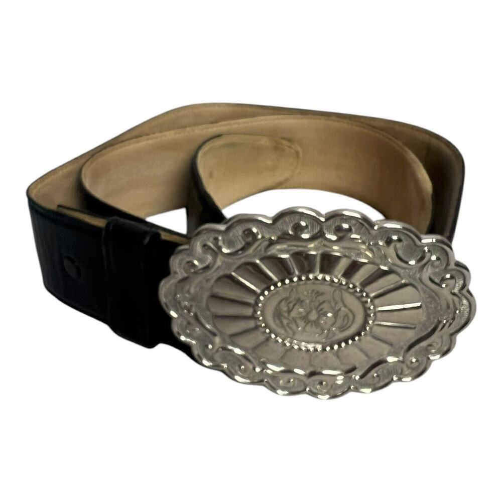 Black Aniline Leather Belt And Buckle Mens 38